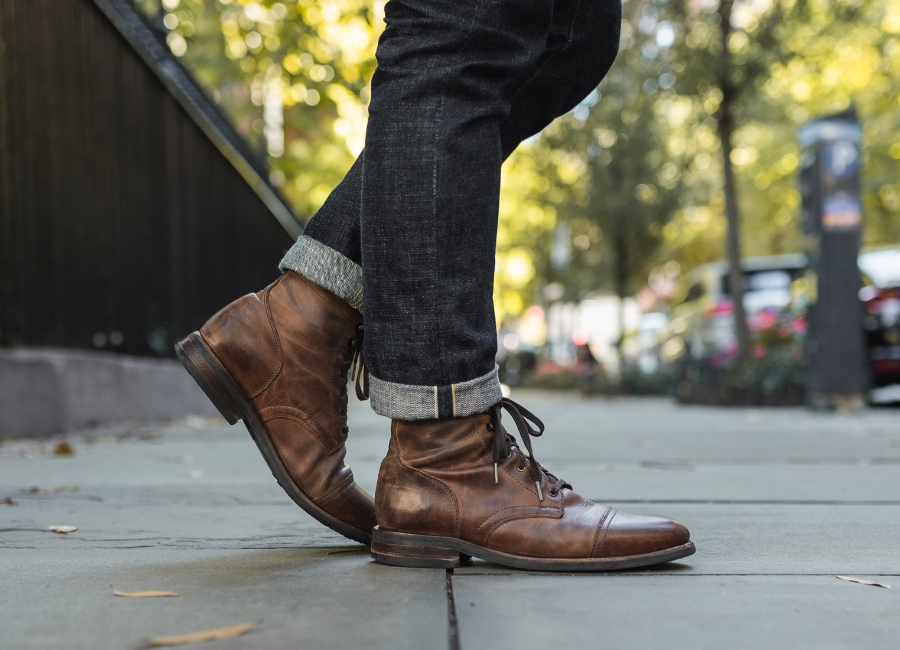 A pair of well worn Thursday Captain boots