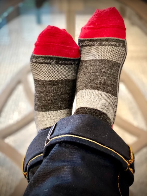 darn tough athletic sock on feet