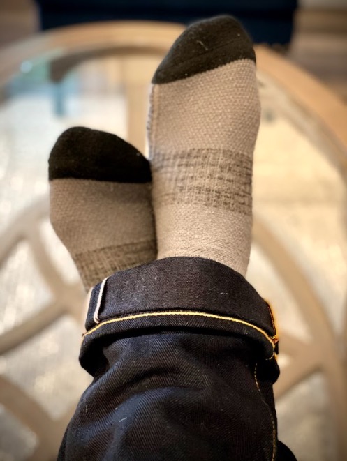 hylete mid calf athletic sock on feet