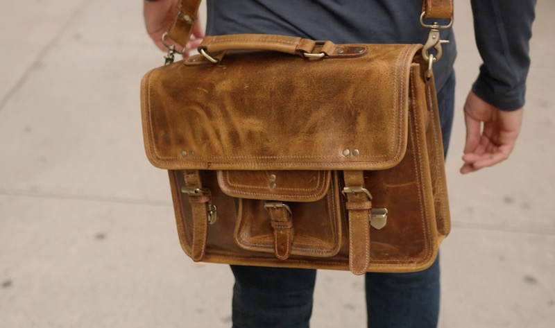 kodiak leather satchel on body