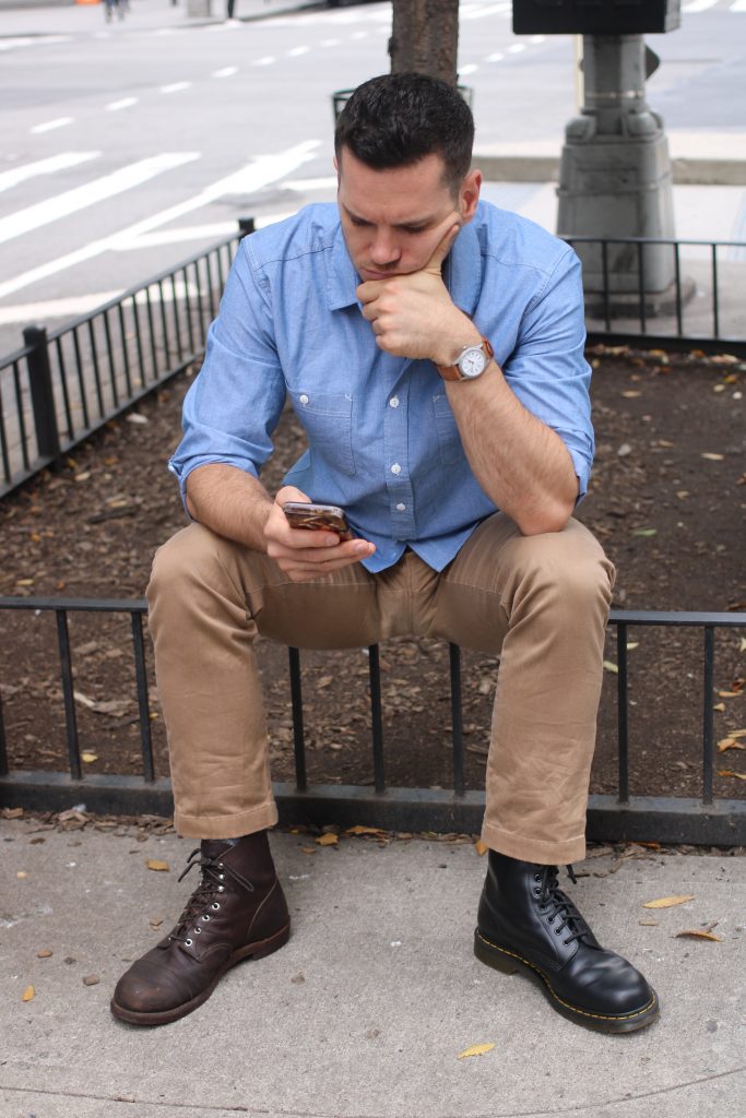 red wing iron ranger and dr martens on feet