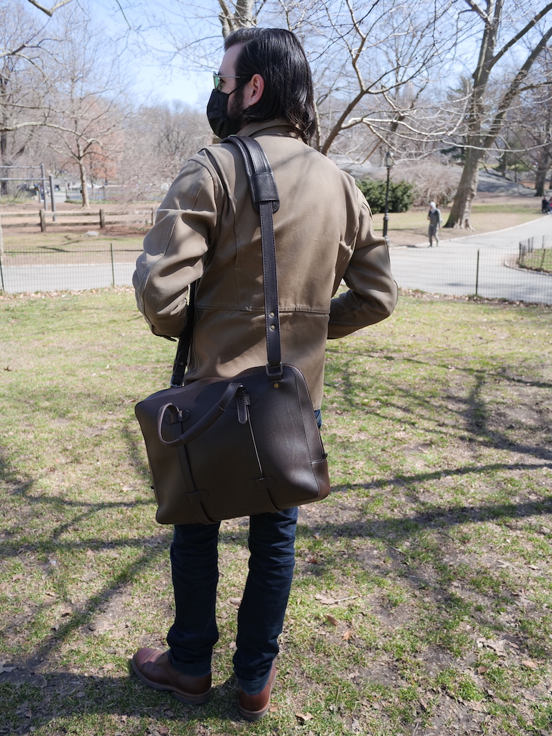 cravar leather briefcase in use