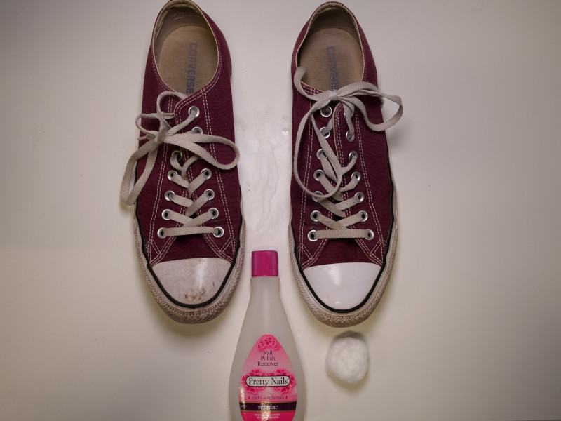 Clean Chuck Taylors Nail Polish and Cotton Ball