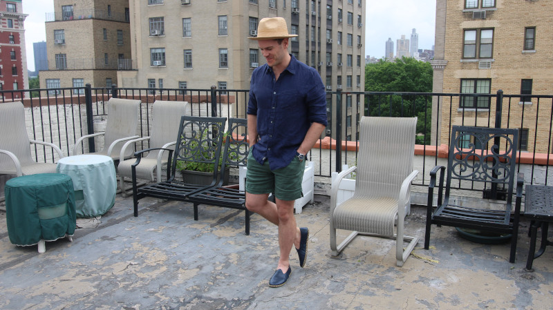 Alex Crane Linen Shorts and Sabah Slippers