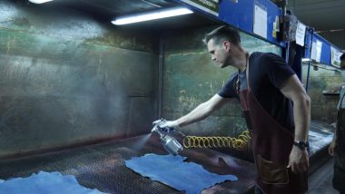 Nick Spraying leather