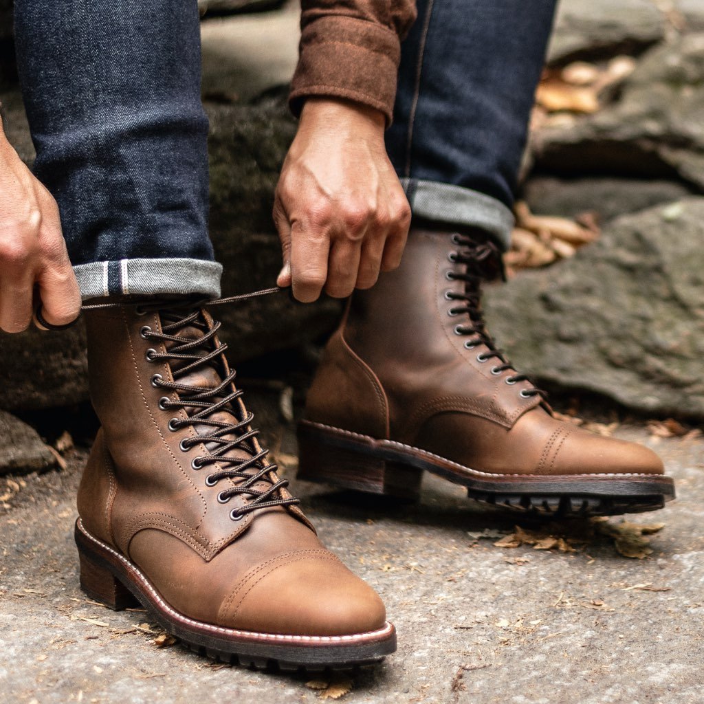 thursday logger boot on feet