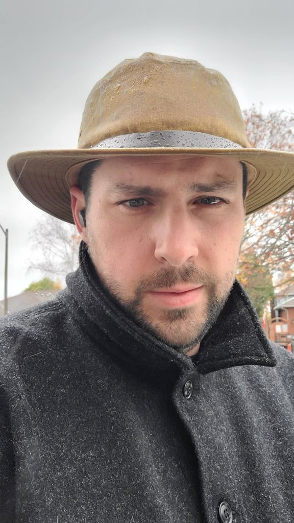 filson tin cloth packer hat in snow