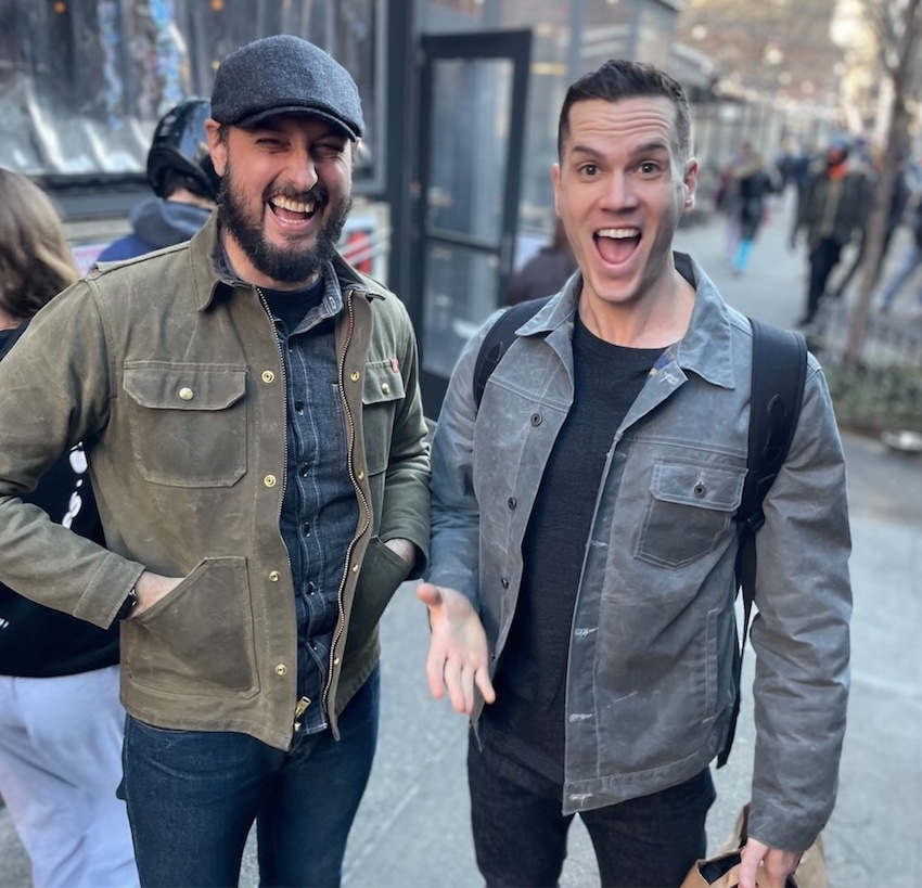 two guys in two waxed jackets from ship john and huckberry