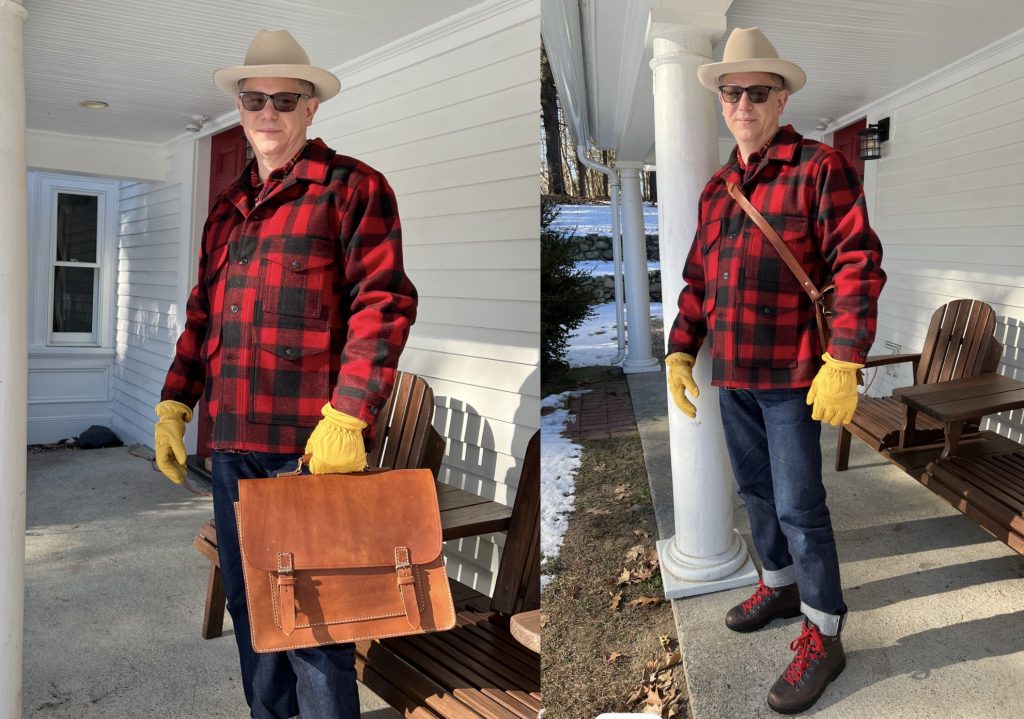 linden leather messenger bag modeling