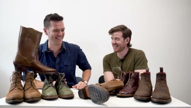 Nick and Ticho holding boots like dorks