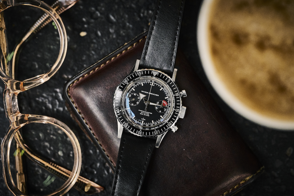 Nivada Grenchen Chronomaster Aviator Sea Diver on table