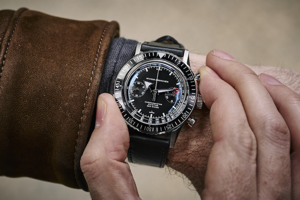 Nivada Grenchen Chronomaster Aviator Sea Diver on wrist