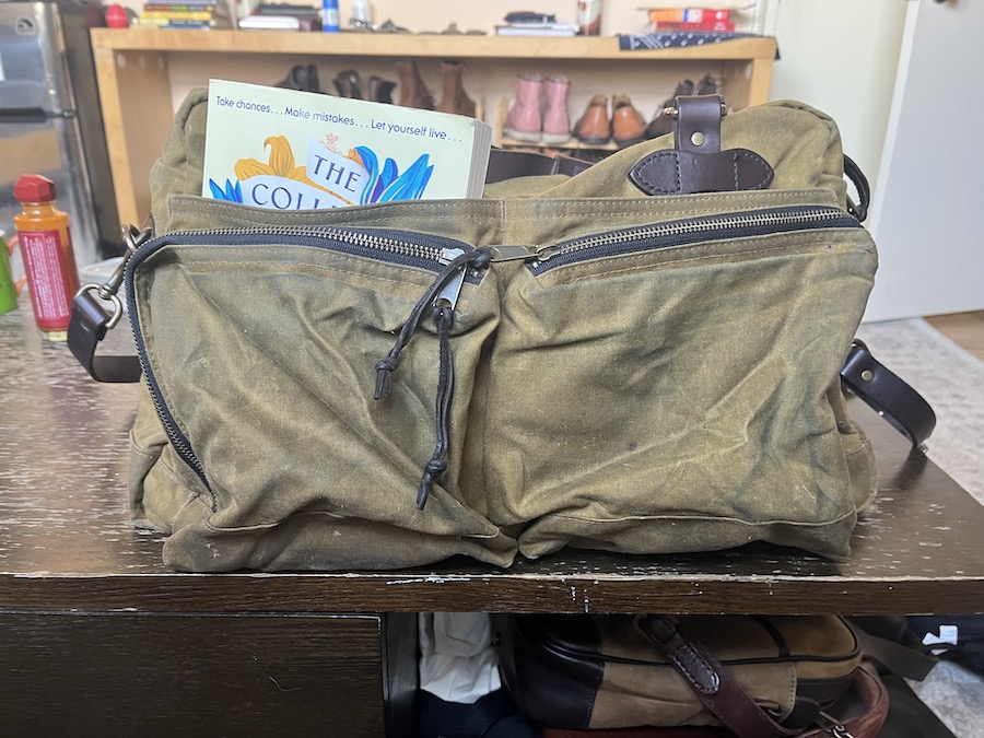filson 48hr tin cloth duffle patina