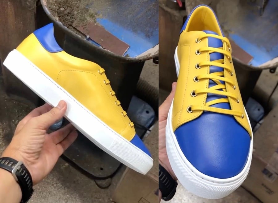 blue and yellow sneakers