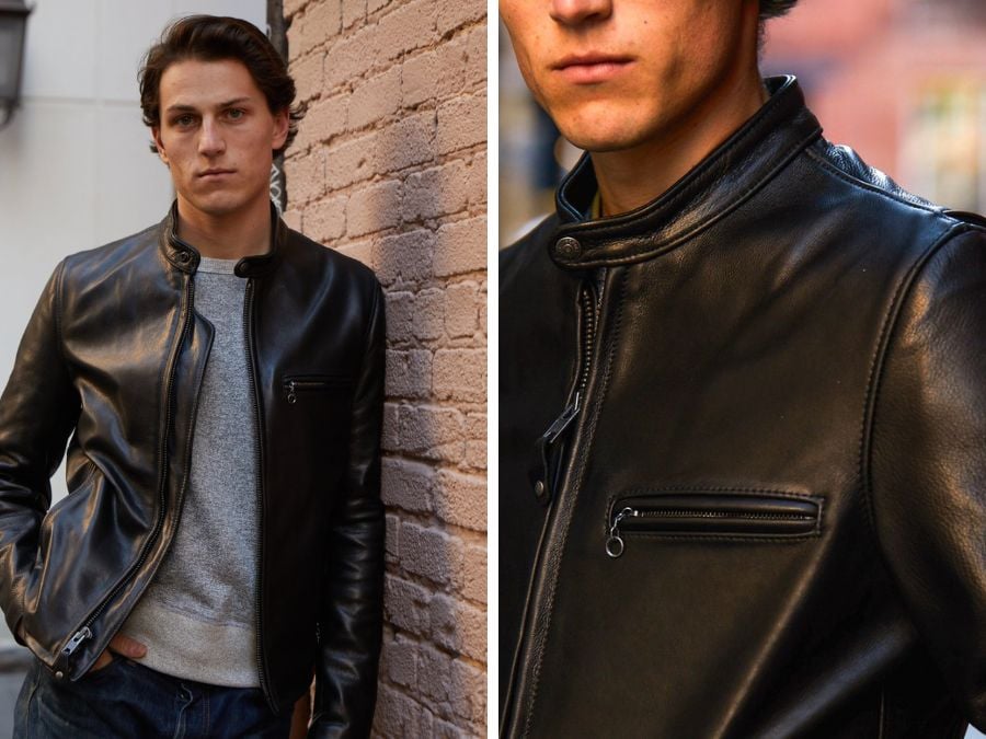 Waxed Natural Pebbled Cowhide Café Leather Jacket