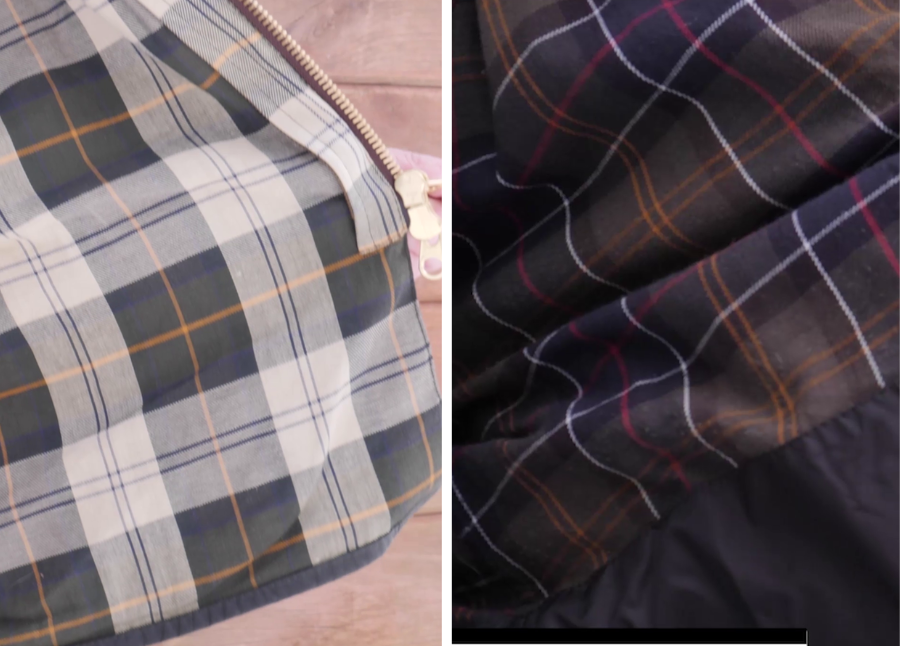 Left Barbour's older dress gordon lining, right Barbour's newer tartan lining