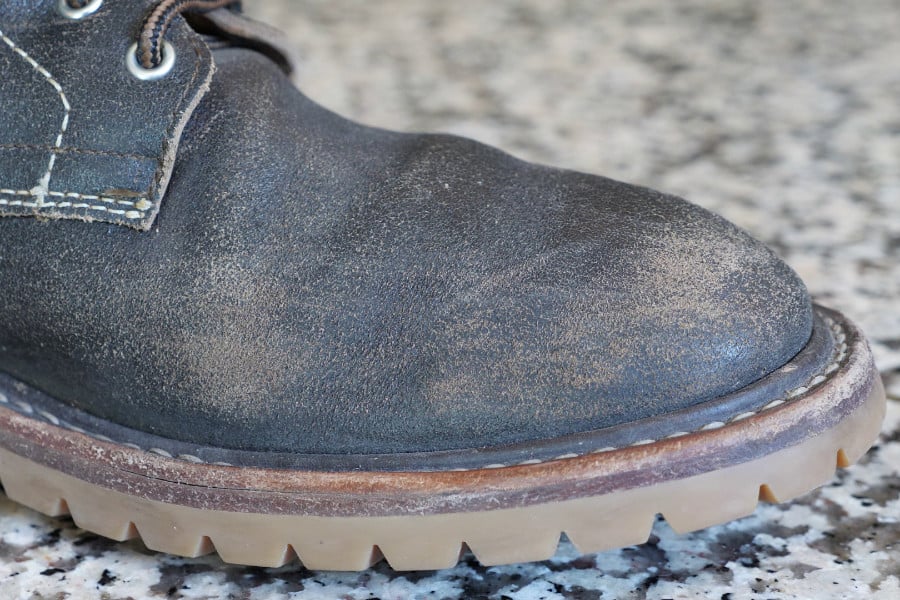 Thursday boots Dark Brown Waxed Roughout Leather after one year