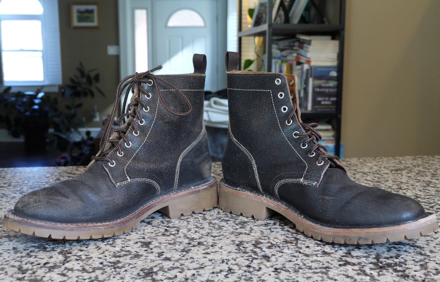 Thursday Hero boot after one year of wear. The waxed suede is showing lovely patina