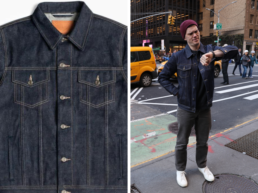 thursday boot company raw denim selvedge jacket in dark indigo