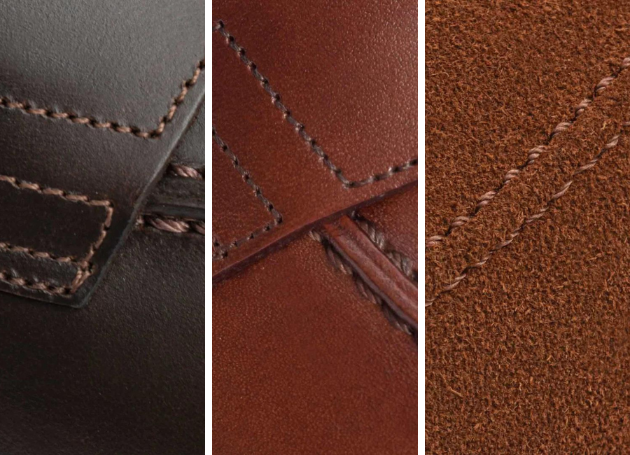 Left: the pull up leather; Middle: the full grain leather; Right: Suede