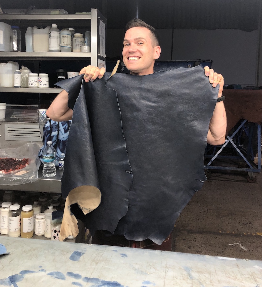 finished blue goatskin boot leather at lefarc