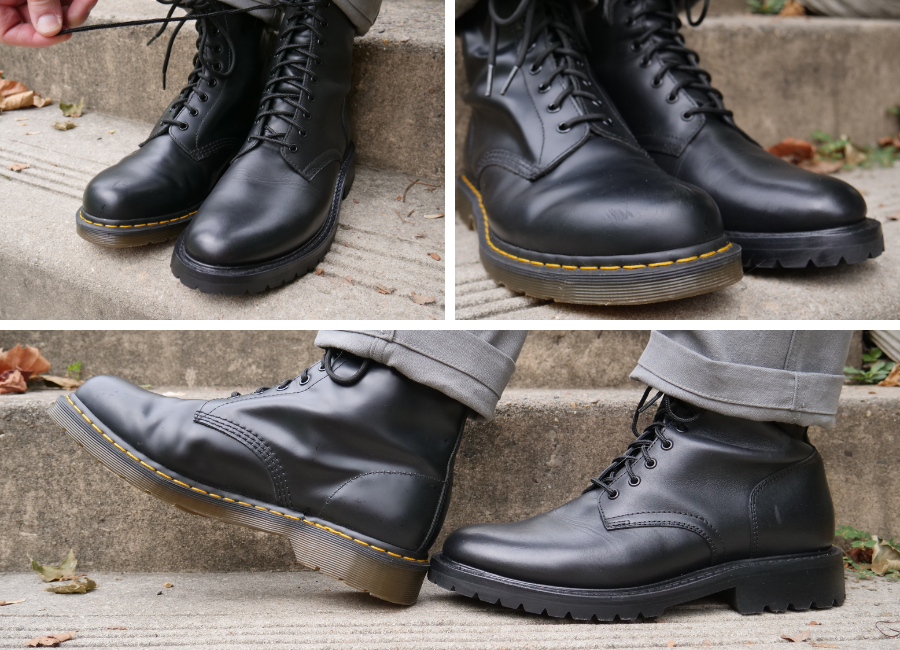 Doc Marten boots next to Thursday stomper