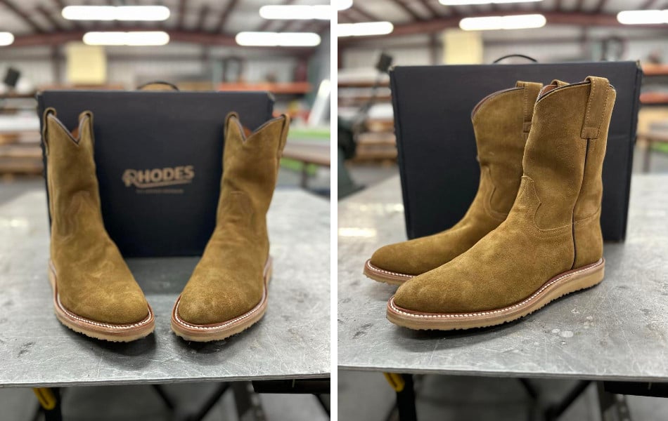 Rhodes Roper Boot Caliber in front of the box