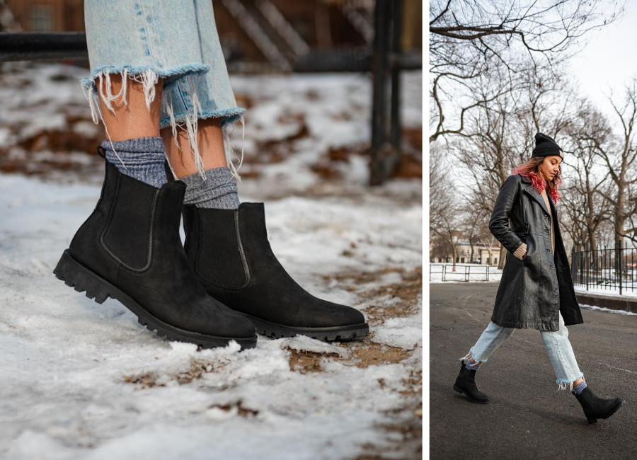 Thursdays Matte Black Legend Chelsea boot standing and walking