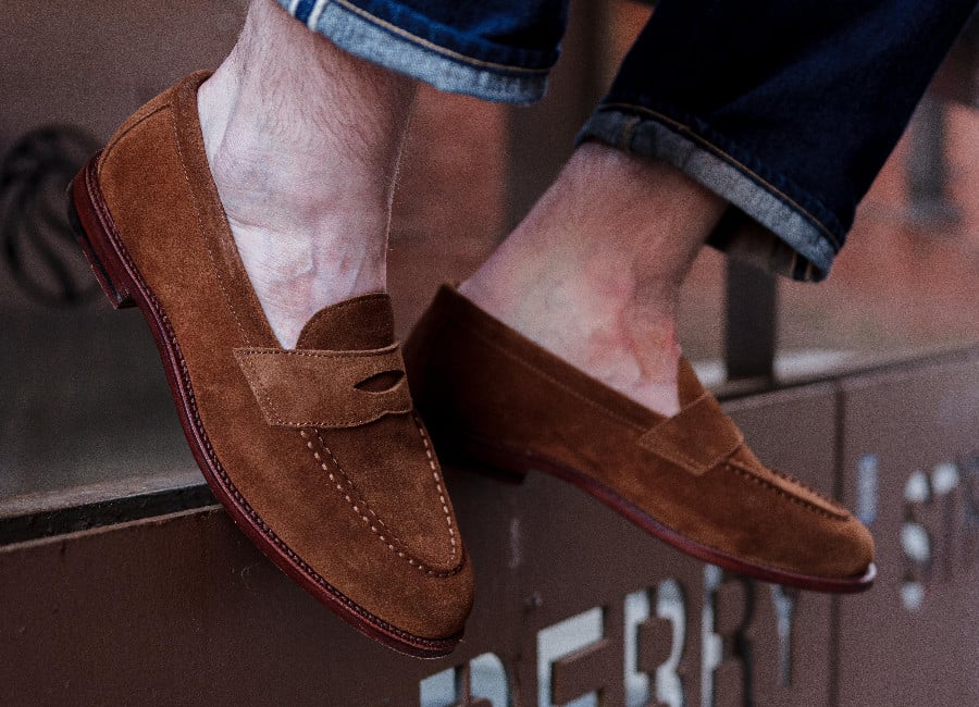 brown suede loafers