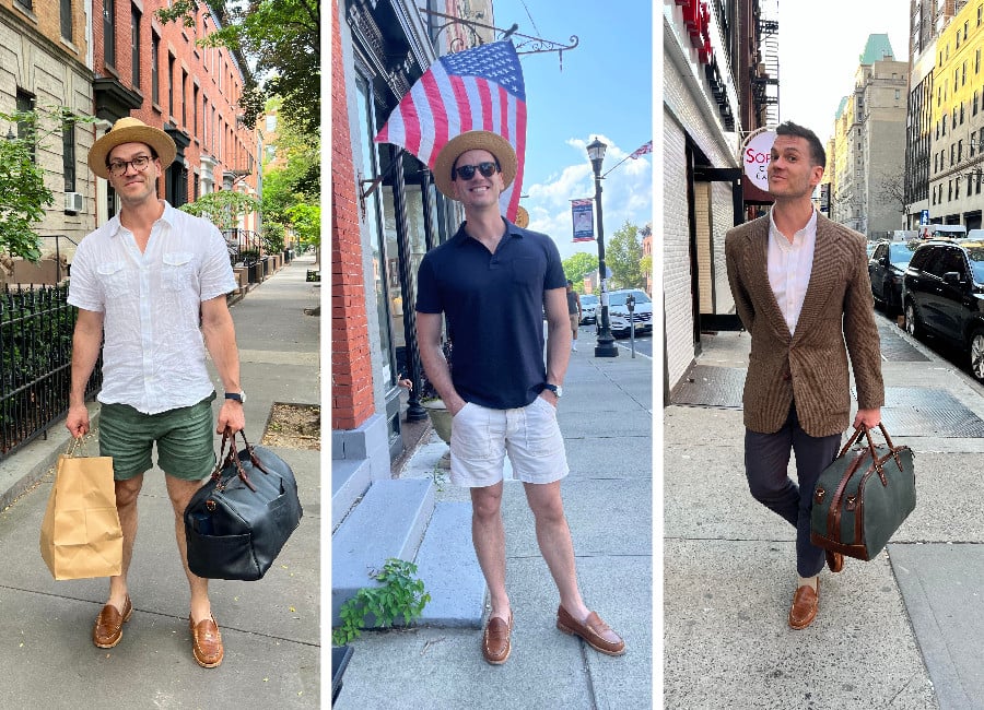A man wearing oak street loafers in three fits