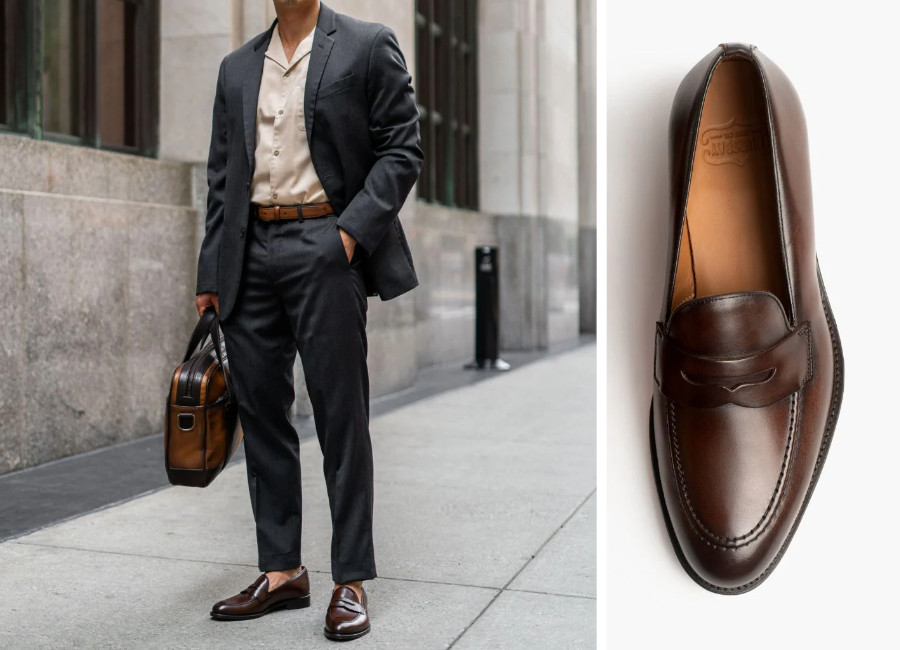 thursday's lincoln loafer dressed up with a suit