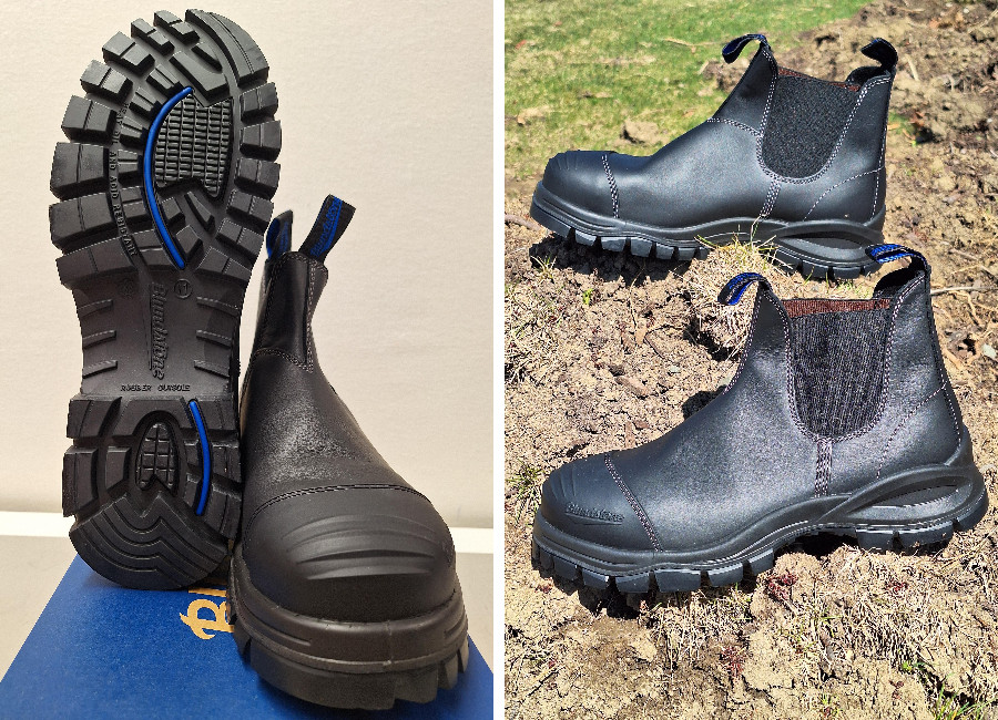 left blundstone 990 sole and front, right blundstone 990 profile