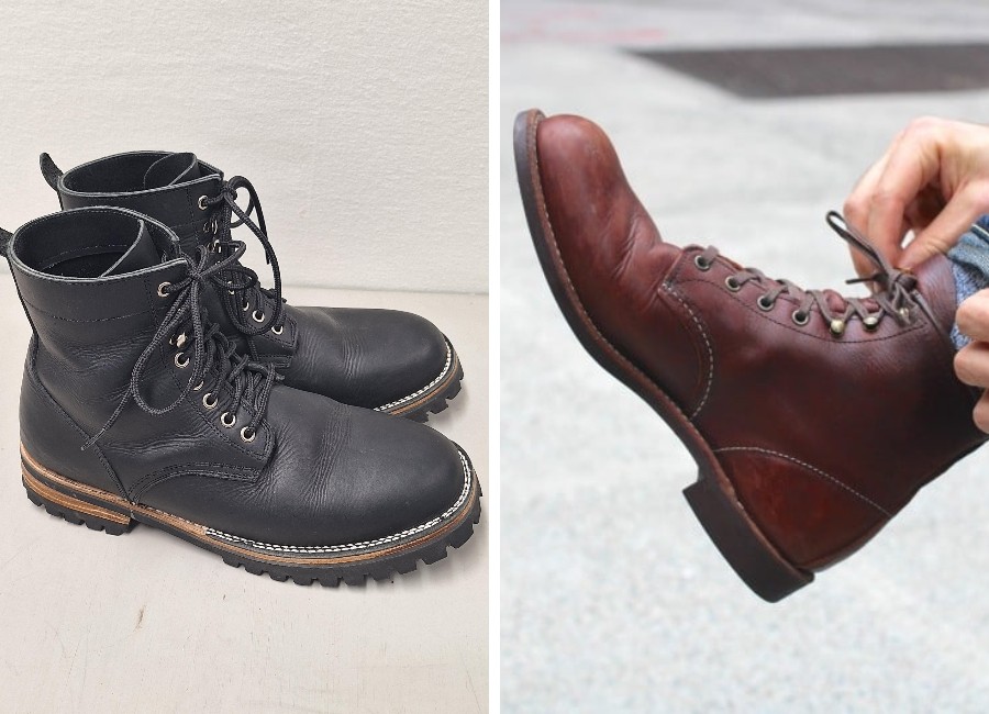 left cordobes service boot in black. right Red Wing blacksmith with a more bulbous toe
