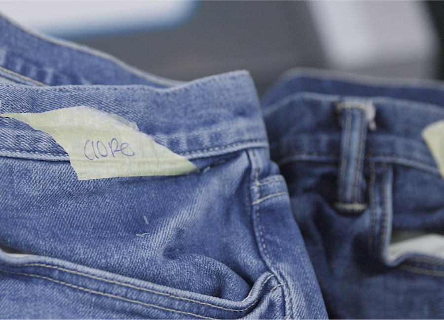 Denim bleached with chlorine to bring out contrast