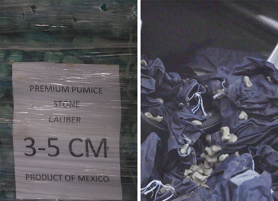 Pumice stones for roughing up the denim