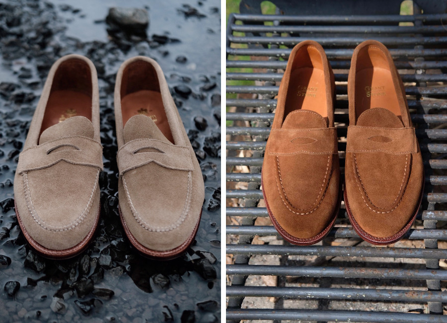 two pairs of suede penny loafers