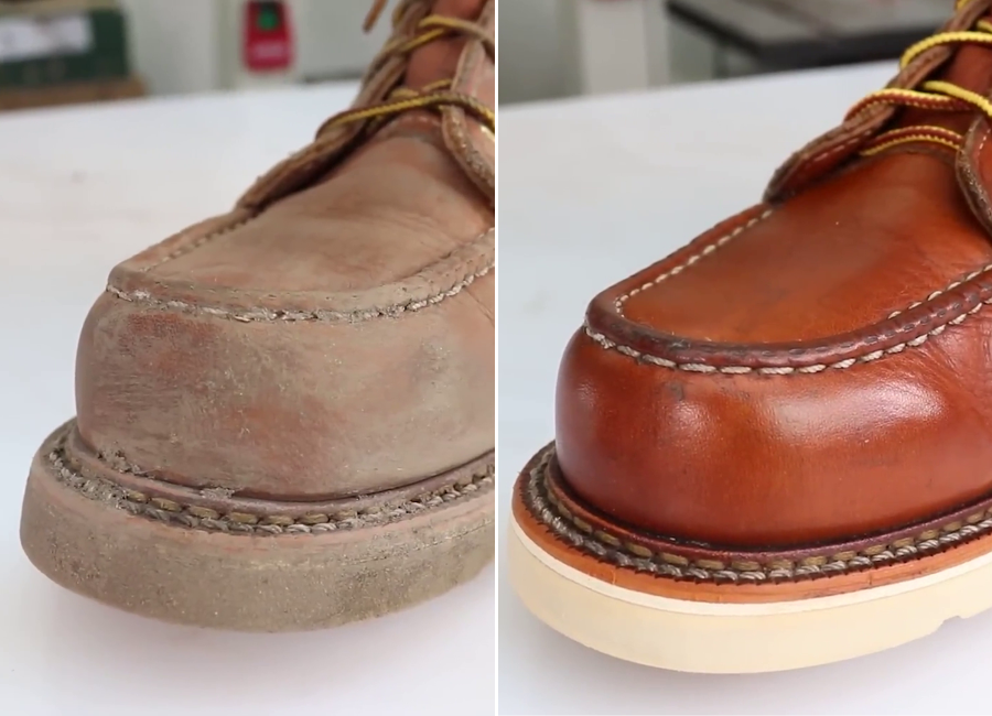 boots before and after being cleaned