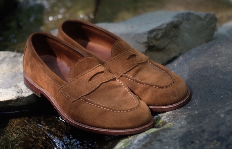 brown suede penny loafers
