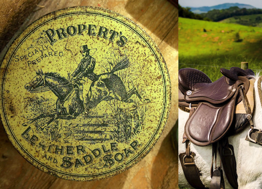 Left picture of saddle soap, right horse