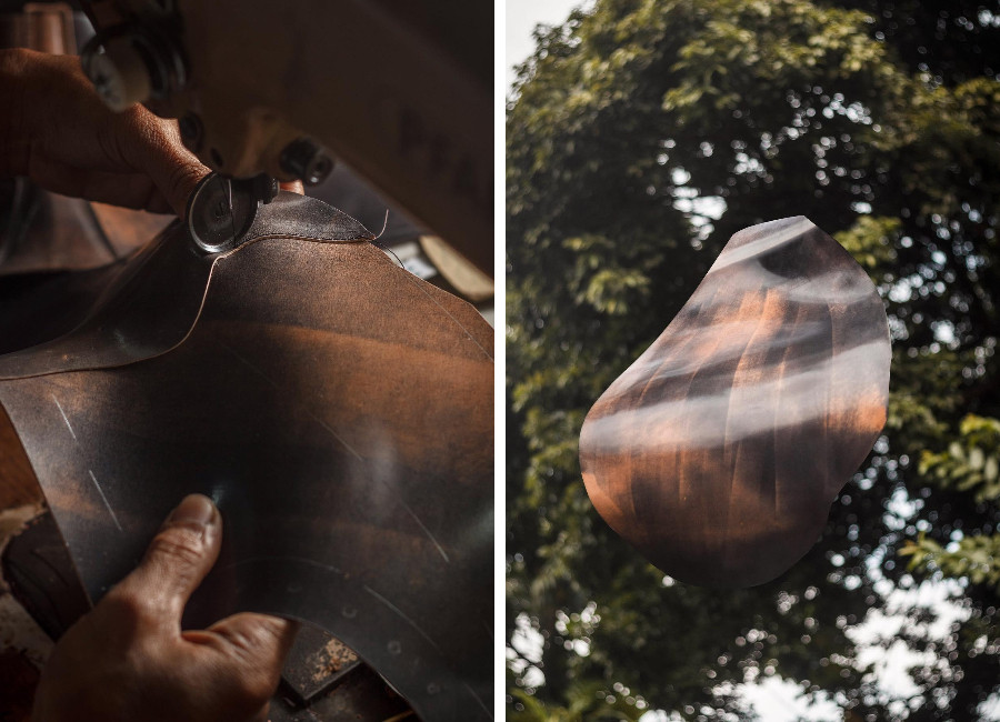 A piece of black marbled shell cordovan