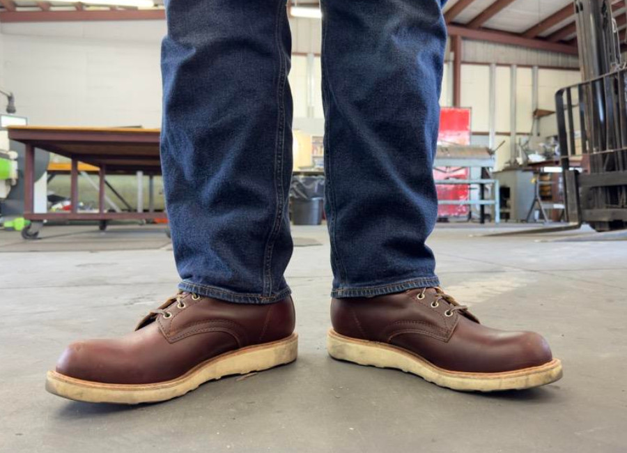 Whites Springdale showing some scuffs on the white wedge soles after 5 months of wear