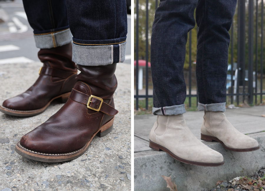 Left: Engineer boots. Right: Chelsea boots