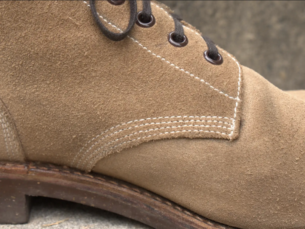 Oak street roughout closeup side view Field Boot