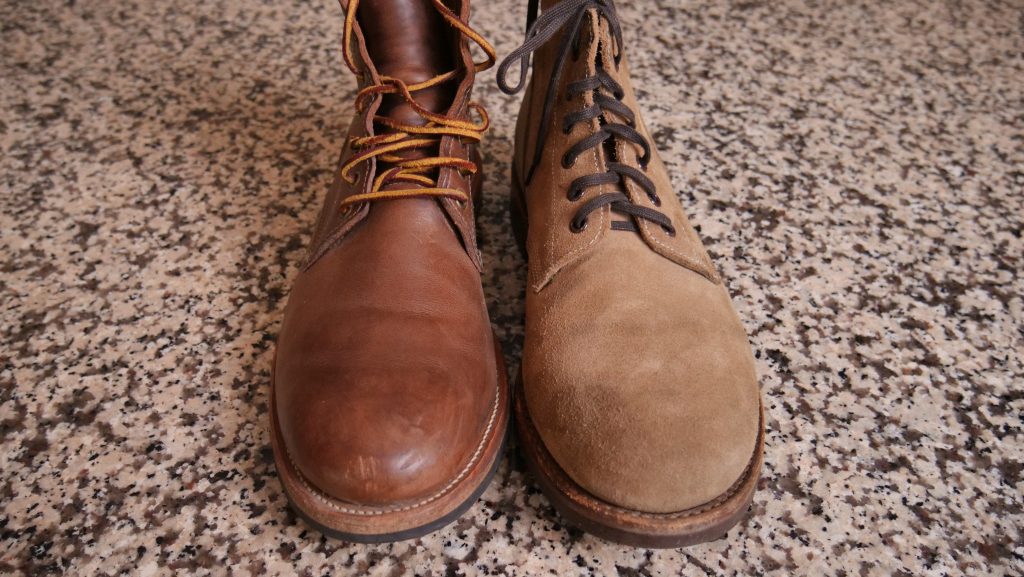 Oak Street Trench boot Field boot natural leather side view vs roughout leather