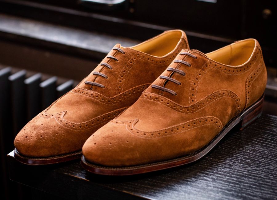 brown suede business casual shoes with broguing