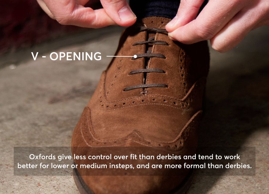an oxford business casual shoe with a v opening