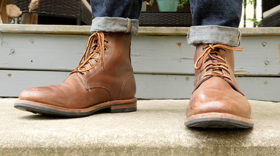 oak street trench boots profile and front