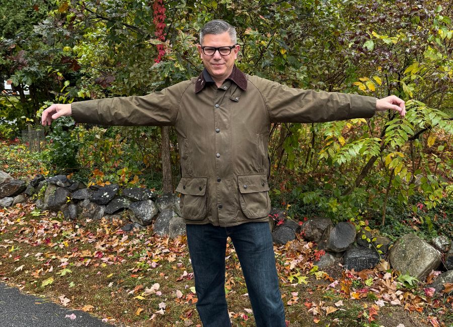 Timothy showing off the short sleeves on the Barbour Beaufort