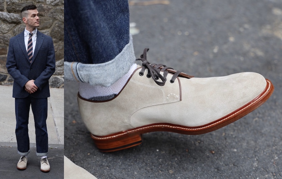white suede derby shoes