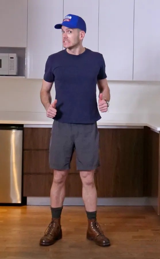 Nick wearing baseball cap and t shirt with iron rangers